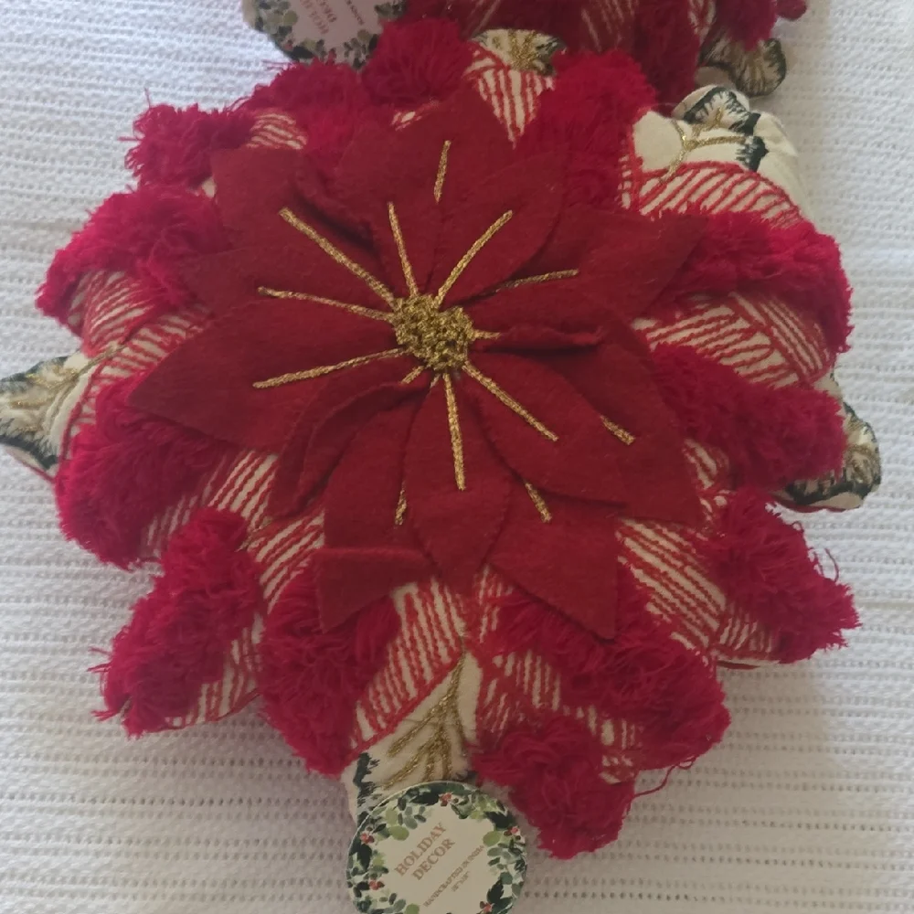 Holiday Time Red and Gold Poinsettia Two Pillow